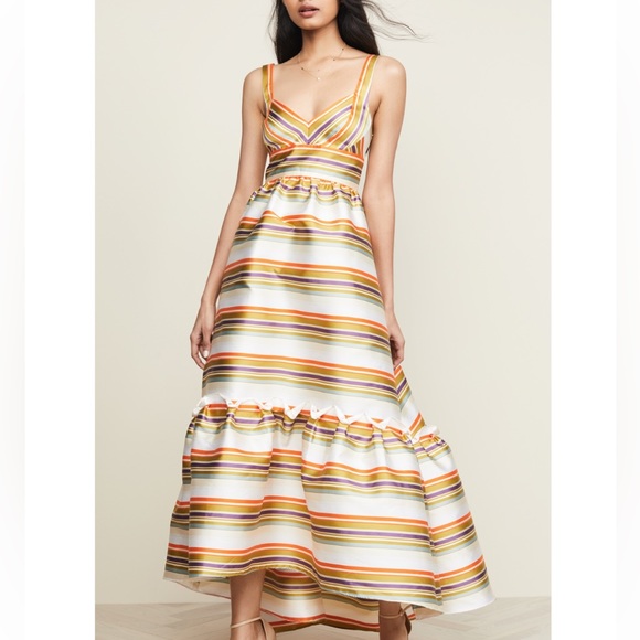 Jill Stuart x Anthropologie Sela Hi Lo 2 / XS Green Purple Striped Taffeta Maxi - Picture 7 of 15